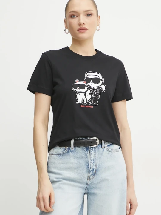 Zdjęcie produktu Karl Lagerfeld T-shirt damski bawełniany IKON SKETCH czarny
