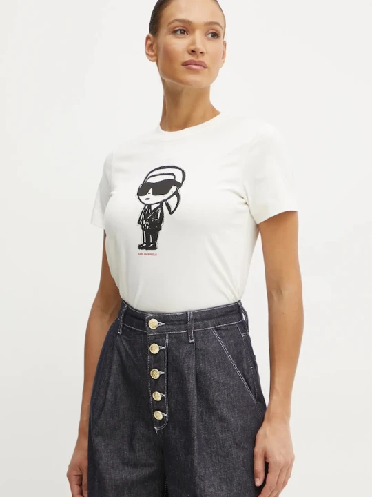 Zdjęcie produktu Karl Lagerfeld t-shirt bawełniany IKON SKETCH beżowy