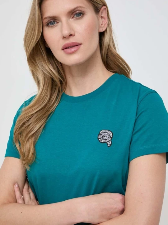 Zdjęcie produktu Karl Lagerfeld t-shirt bawełniany turkusowy