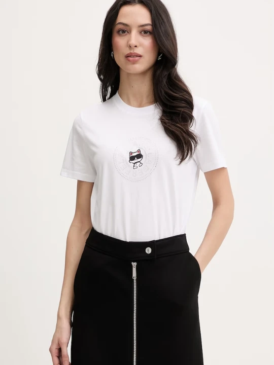 Zdjęcie produktu Karl Lagerfeld t-shirt damski bawełniany IKON biały