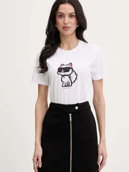Zdjęcie produktu Karl Lagerfeld T-shirt damski bawełniany IKON SKETCH biały