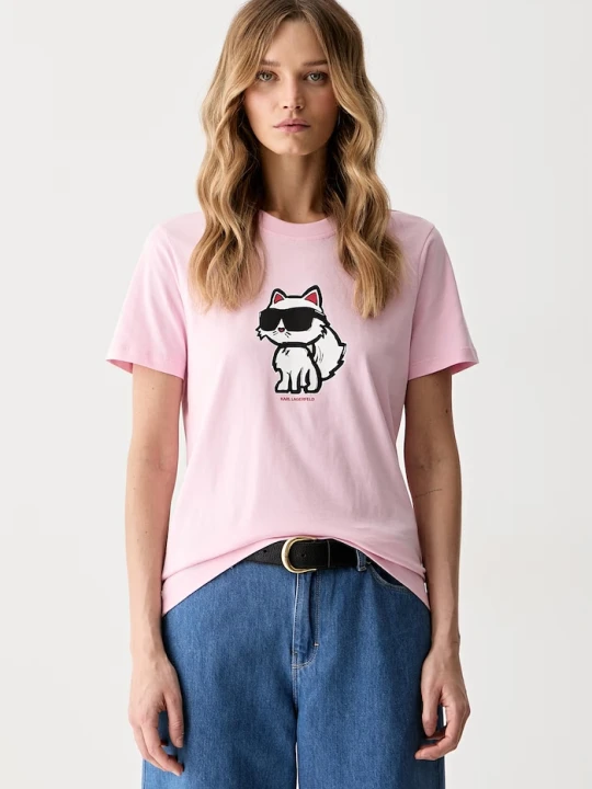 Zdjęcie produktu Karl Lagerfeld T-shirt damski bawełniany IKON SKETCH różowy