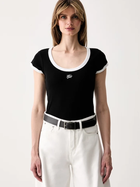 Zdjęcie produktu Karl Lagerfeld T-shirt damski bawełniany z elastanem czarny