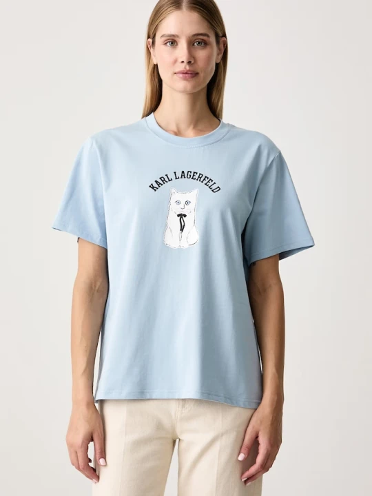 Zdjęcie produktu Karl Lagerfeld T-shirt damski bawełniany z elastanem niebieski