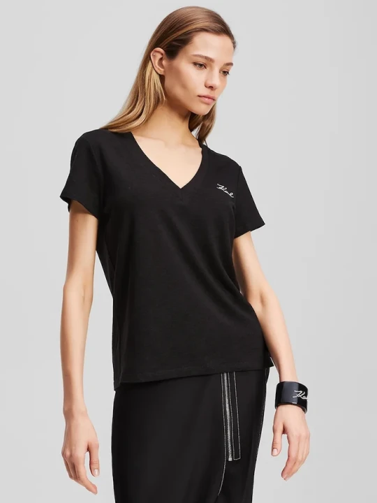 Zdjęcie produktu Karl Lagerfeld t-shirt lniany czarny
