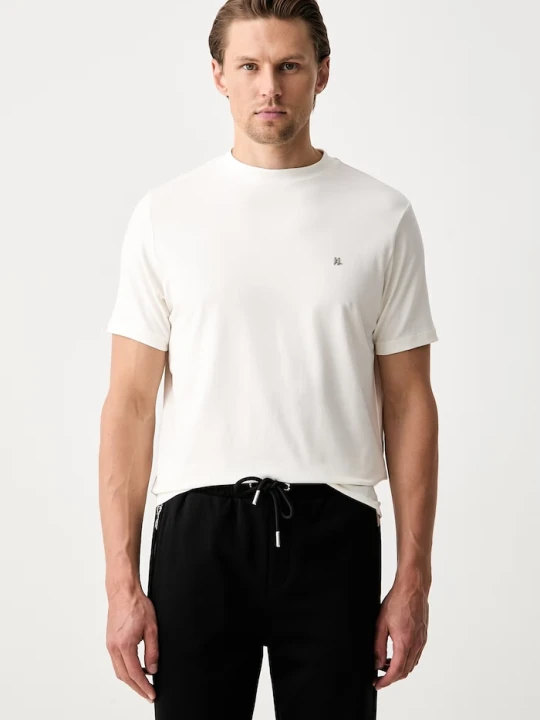 Zdjęcie produktu Karl Lagerfeld T-shirt męski bawełniany z elastanem beżowy