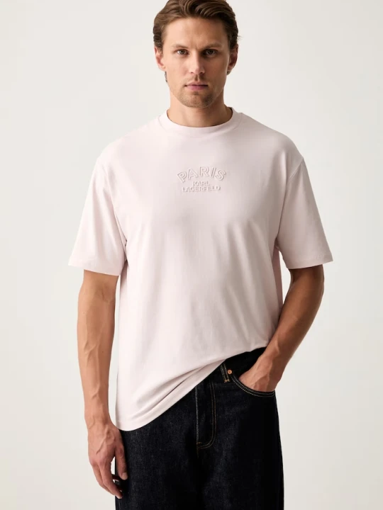 Zdjęcie produktu Karl Lagerfeld T-shirt męski bawełniany z elastanem różowy
