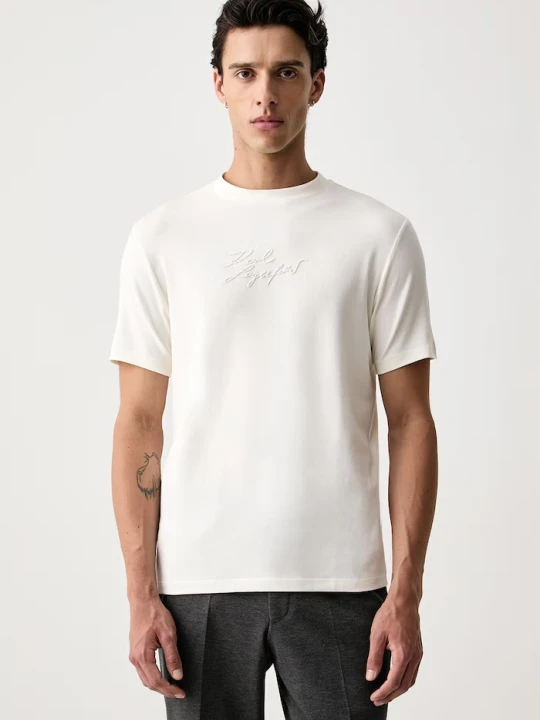 Zdjęcie produktu Karl Lagerfeld T-shirt męski bawełniany z elastanem beżowy