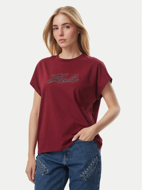 Zdjęcie produktu KARL LAGERFELD T-Shirt Rhinestone B4W17048 Czerwony ciemny Relaxed Fit