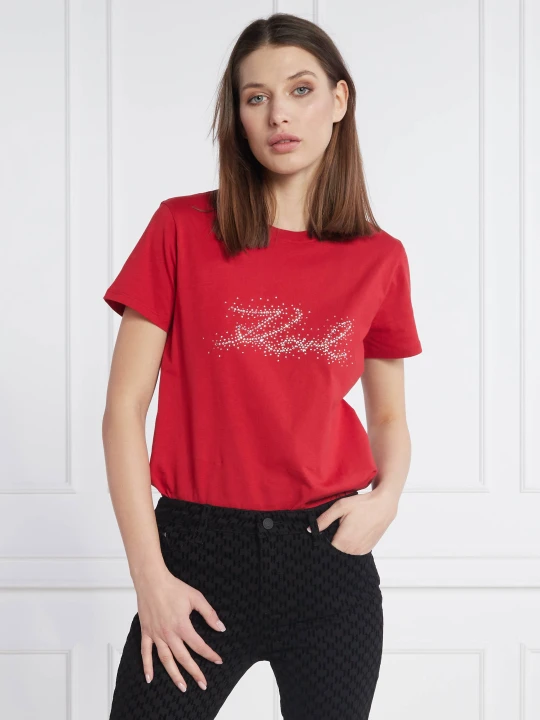 Zdjęcie produktu Karl Lagerfeld T-shirt rhinestone | Slim Fit czerwony