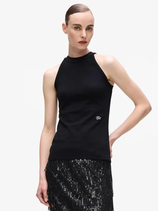 Zdjęcie produktu Karl Lagerfeld top bawełniany czarny