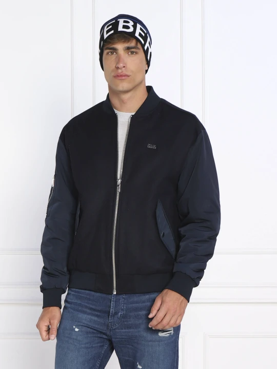 Zdjęcie produktu Karl Lagerfeld Wełniana kurtka bomber | Regular Fit | z dodatkiem kaszmiru granatowy