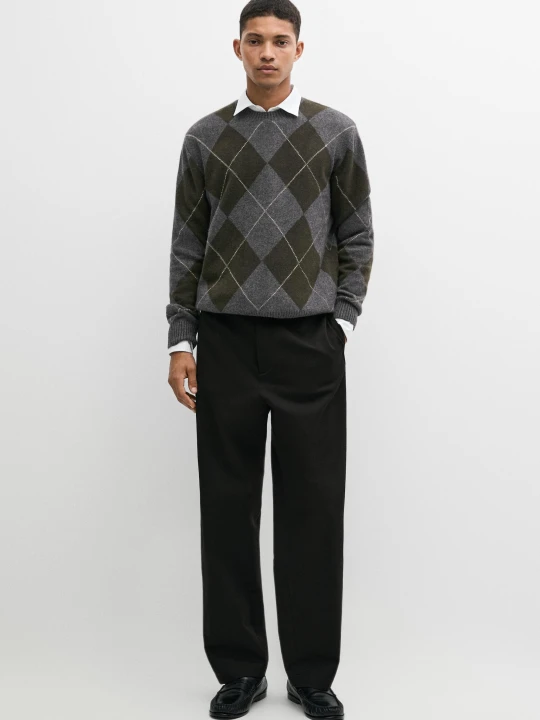 Zdjęcie produktu Kaszmirowy Sweter W Romby - Zielony - Massimo Dutti - Male