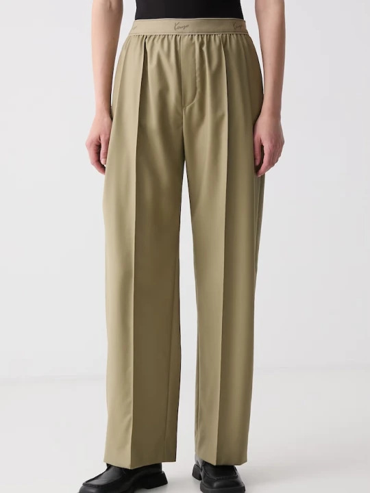 Zdjęcie produktu Kenzo spodnie wide leg damskie wełniane zielony