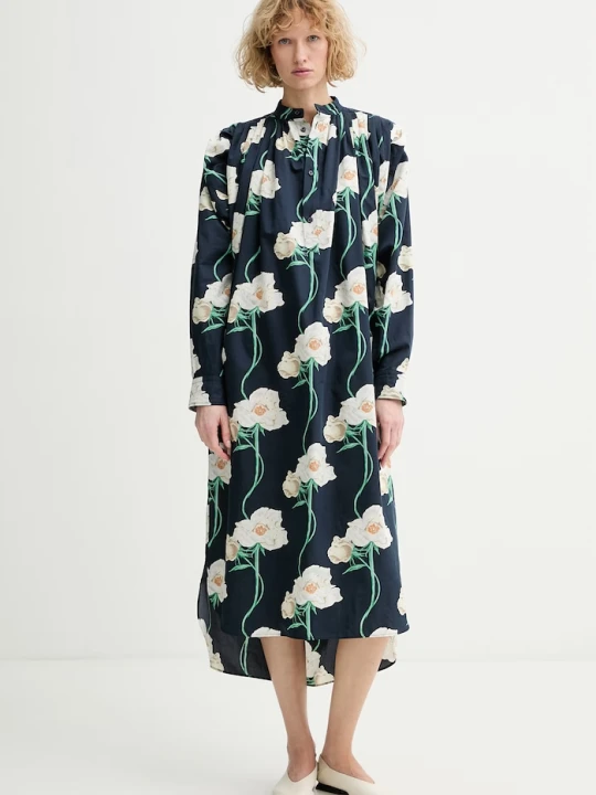 Zdjęcie produktu Kenzo sukienka oversize z dodatkiem jedwabiu granatowy