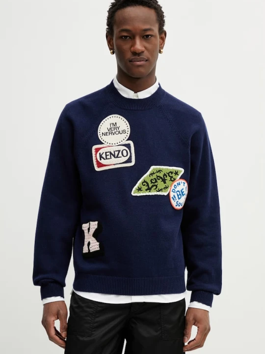 Zdjęcie produktu Kenzo sweter z dodatkiem wełny granatowy