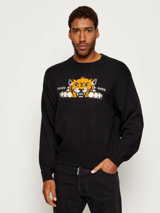 Zdjęcie produktu Kenzo Wełniany sweter KENZO HAPPY TIGER | Classic fit czarny