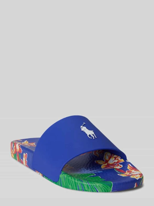Zdjęcie produktu Klapki kąpielowe z wzór na całej powierzchni na podeszwie Polo Ralph Lauren Królewski niebieski