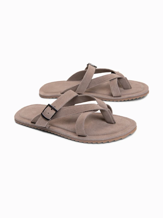 Zdjęcie produktu Klapki męskie zamszowe japonki z dodatkowymi paskami stabilizującymi stopę - popielate V2 - Rozmiar: 44 Ombre Clothing popielaty