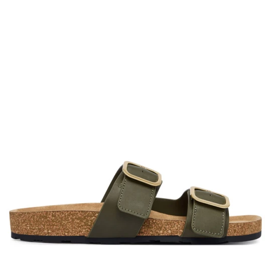 Zdjęcie produktu Klapki Tommy Hilfiger Leather Double Strap Cork Sandals FW0FW09118 Zielony