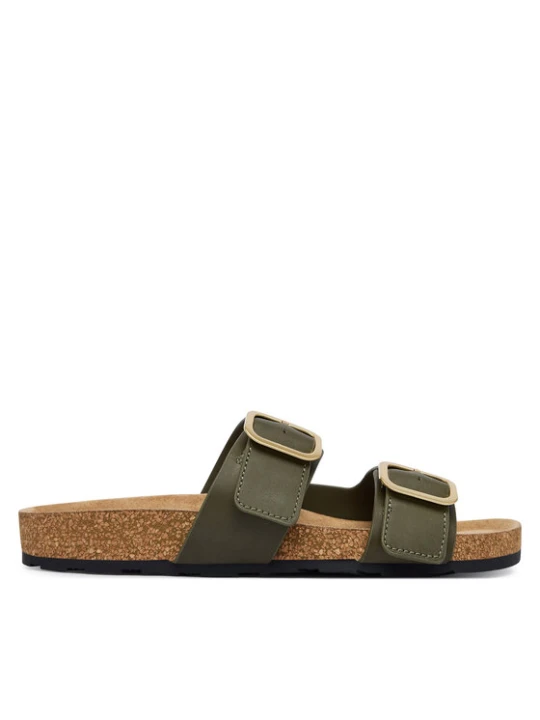 Zdjęcie produktu Klapki Tommy Hilfiger Leather Double Strap Cork Sandals FW0FW09118 Zielony