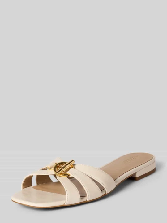 Zdjęcie produktu Klapki z prawdziwej skóry model 'BLAIKE SLIDE' Lauren Ralph Lauren Złamany biały