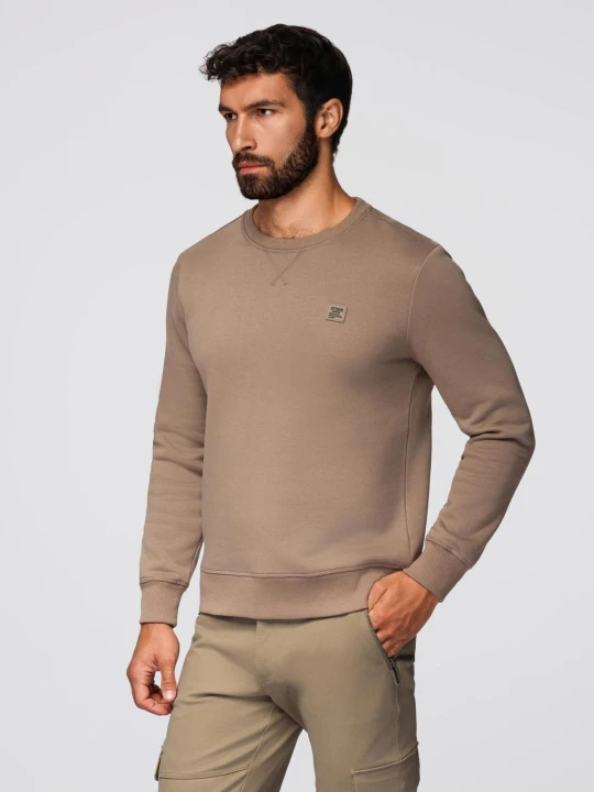Zdjęcie produktu Klasyczna bluza męska z okrągłym dekoltem – jasnobrązowa V3 - Rozmiar: XL Ombre Clothing jasnobrązowy
