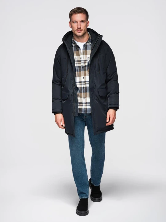 Zdjęcie produktu Klasyczna długa męska kurtka typu parka – czarna V6 - Rozmiar: M Ombre Clothing