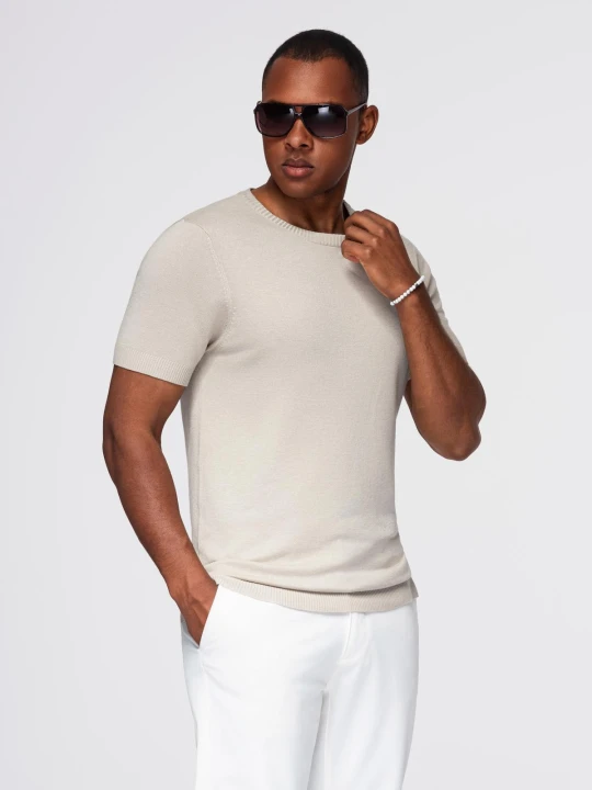 Zdjęcie produktu Klasyczna dzianinowa koszulka męska ze ściągaczami– jasnoszara V3 - Rozmiar: XL Ombre Clothing jasny szary