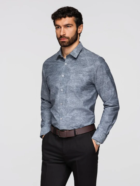 Zdjęcie produktu Klasyczna flanelowa męska koszula bawełniana w kwiaty - szara V3 - Rozmiar: XL Ombre Clothing