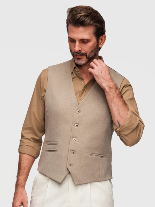 Zdjęcie produktu Klasyczna kamizelka męska garniturowa z podszewką – beżowa V1 - Rozmiar: M Ombre Clothing