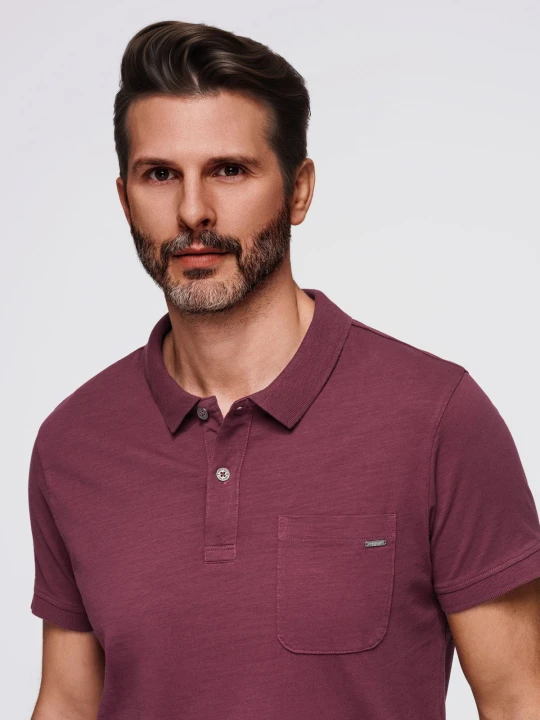Zdjęcie produktu Klasyczna koszulka polo z bawełnianej dzianiny – bordowa V6 - Rozmiar: XL Ombre Clothing