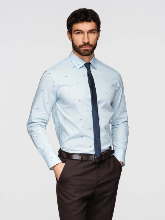 Zdjęcie produktu Klasyczna męska bawełniana koszula SLIM FIT w mikro wzór - biała V1 - Rozmiar: S Ombre Clothing