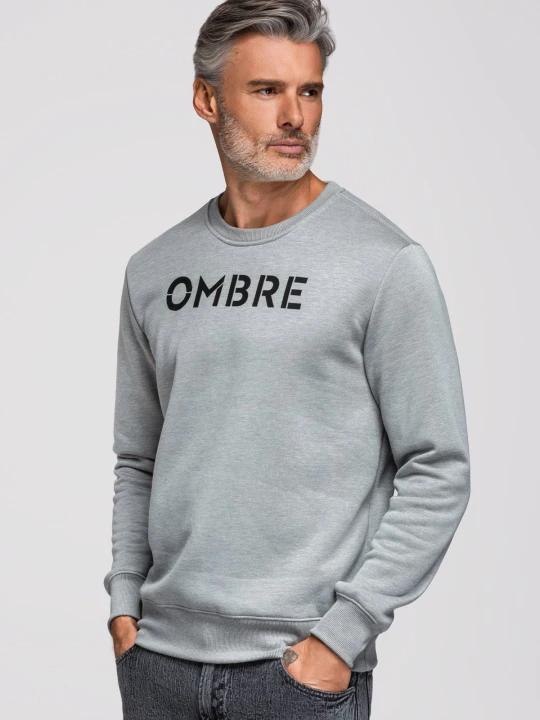 Zdjęcie produktu Klasyczna męska dresowa bluza z napisem – szary melanż V1 OM-SSPS-0181 - Rozmiar: S Ombre Clothing