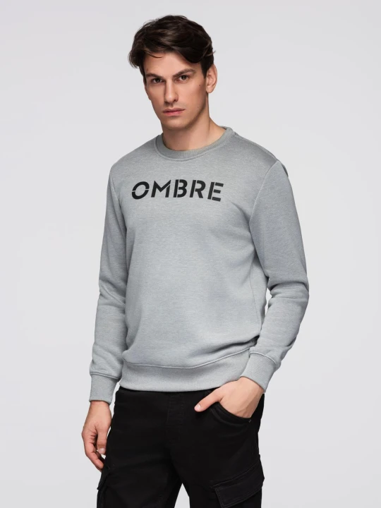 Zdjęcie produktu Klasyczna męska dresowa bluza z napisem – szary melanż V1 Ombre Clothing