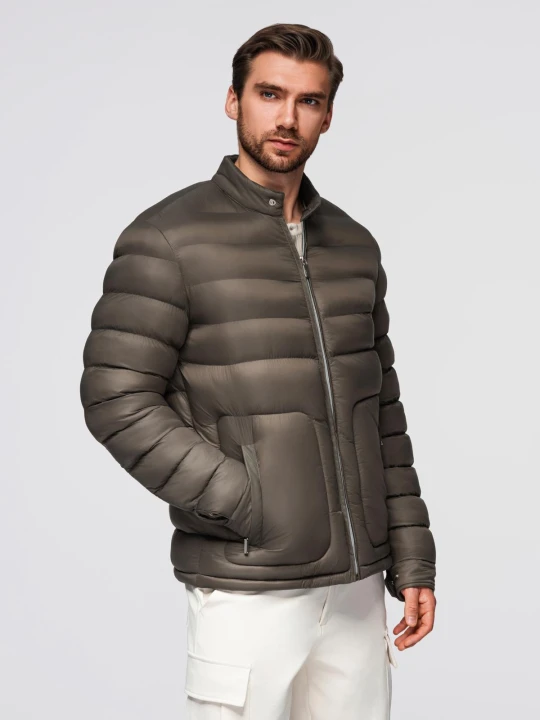 Zdjęcie produktu Klasyczna pikowana kurtka męska ze stójką – oliwkowa V3 - Rozmiar: XXL Ombre Clothing oliwkowy