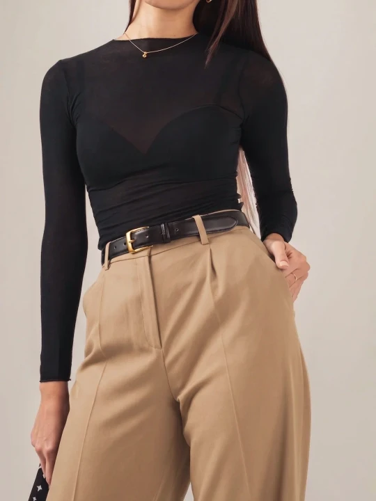 Zdjęcie produktu Klasyczne beżowe spodnie wide leg Gloria Beige LAÏF
