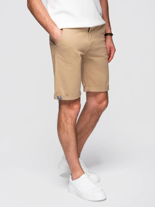 Zdjęcie produktu Klasyczne męskie szorty chino z podwiniętą nogawką - beżowe V11 - Rozmiar: S Ombre Clothing