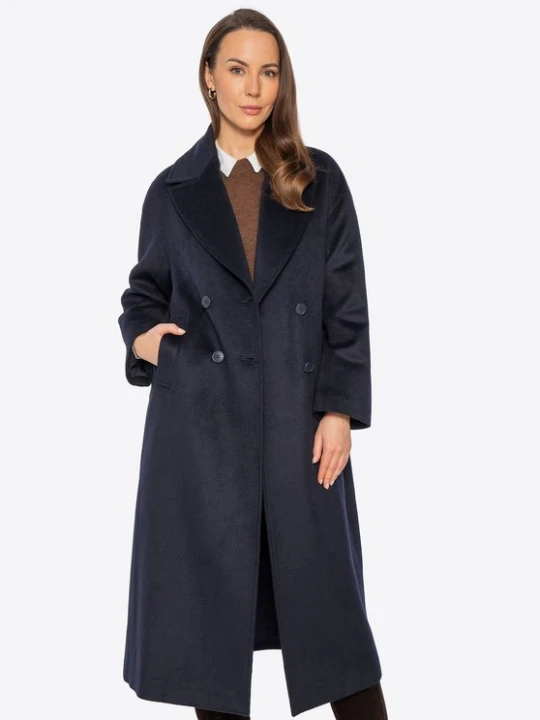 Zdjęcie produktu Klasyczny damski płaszcz z wełny granatowy Wittchen