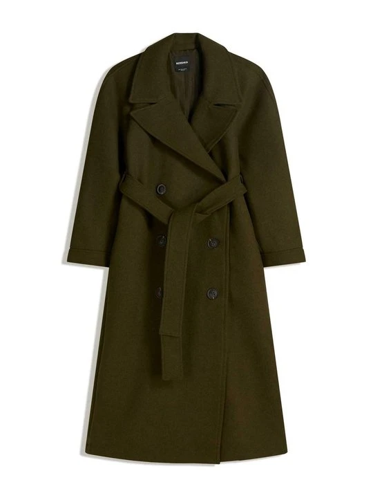 Zdjęcie produktu Klasyczny płaszcz Bershka ciemnozielony