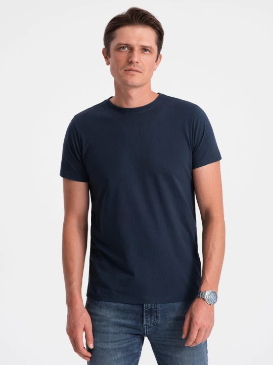 Zdjęcie produktu Klasyczny T-shirt męski bawełniany BASIC - granatowy V2 - Rozmiar: S Ombre Clothing