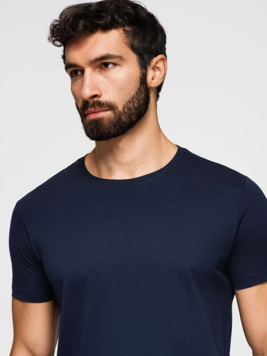 Zdjęcie produktu Klasyczny T-shirt męski bawełniany BASIC - granatowy V2 - Rozmiar: S Ombre Clothing