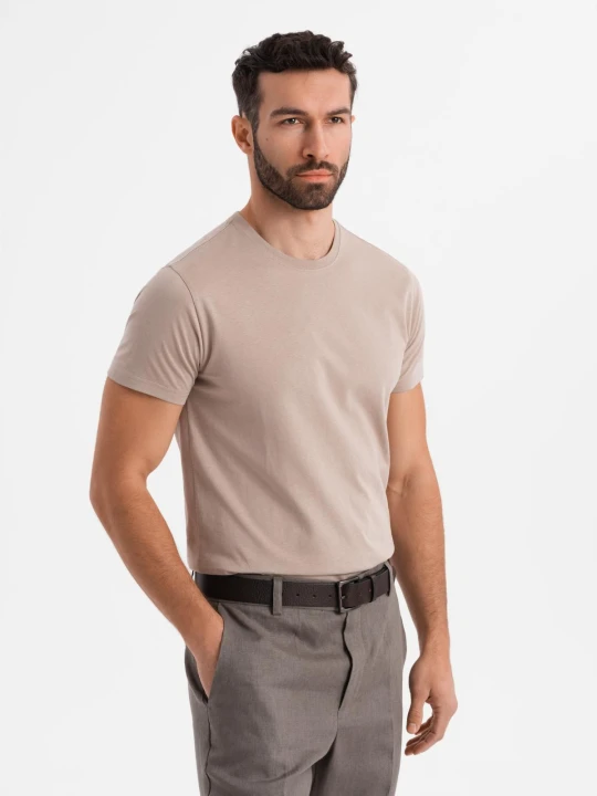Zdjęcie produktu Klasyczny T-shirt męski bawełniany BASIC - piaskowy V11 Ombre Clothing