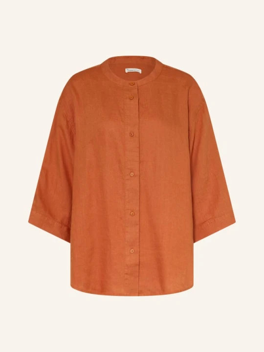 Zdjęcie produktu Knowledgecotton Apparel Lniana Bluzka Z Rękawami 3/4 rot CIEMNOPOMARAŃCZOWY