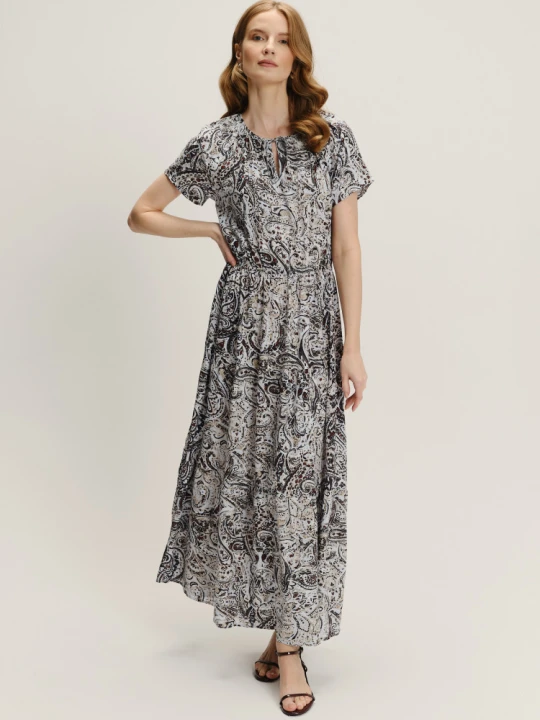Zdjęcie produktu Kobieca sukienka maxi z nadrukiem paisley Greenpoint beżowy