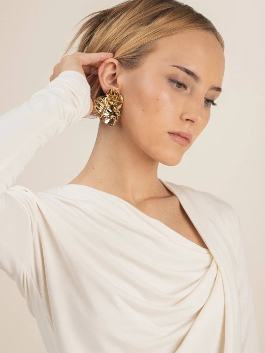 Zdjęcie produktu Kolczyki Aura – złote kolczyki liść / kwiat maxi Pozłacane 18k Bohm Paris