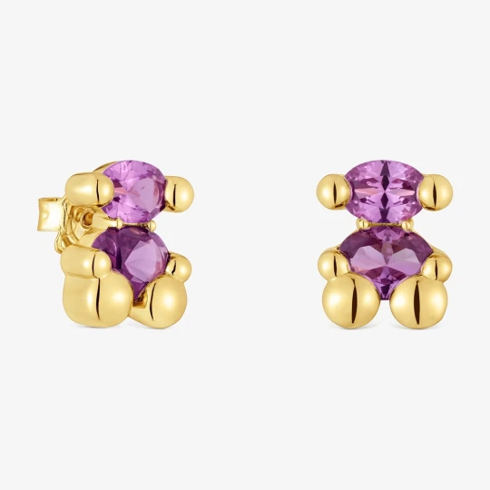Zdjęcie produktu Kolczyki Color Bear Lgg 13 Mm Ze Srebra Pokrytego 18-Karatowym Złotem Z Motywem Misia Z Laboratoryjnie Hodowanym Szafirem Liliowego Koloru - Tous