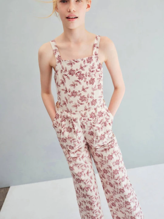 Zdjęcie produktu Kombinezon bawełniany z nadrukiem w kwiaty kremowy / écru - Dzieci - - MANGO KIDS beżowy