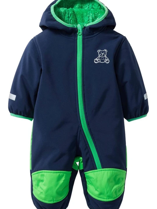 Zdjęcie produktu Kombinezon niemowlęcy softshell z polarem i kapturem BonPrix niebieski