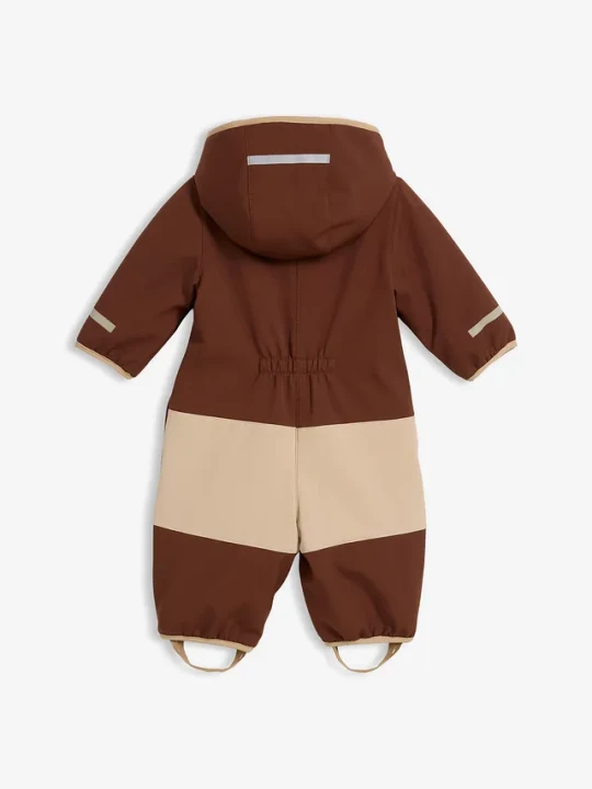 Zdjęcie produktu Kombinezon niemowlęcy softshell z polarem i kapturem BonPrix brązowy